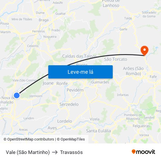 Vale (São Martinho) to Travassós map