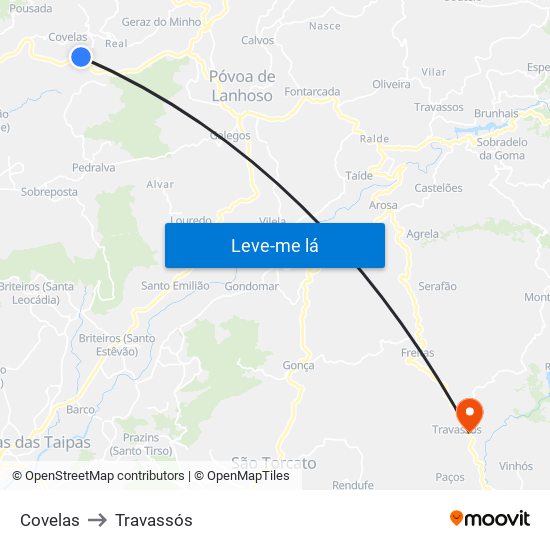 Covelas to Travassós map