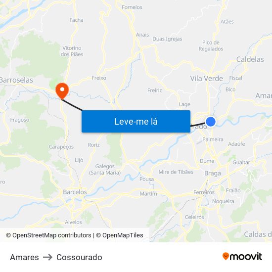Amares to Cossourado map