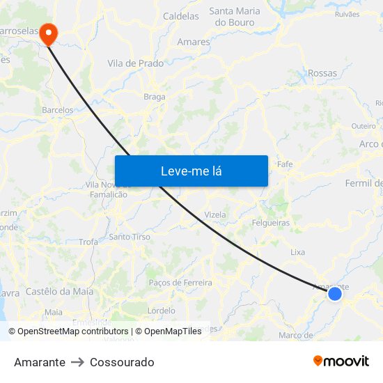 Amarante to Cossourado map