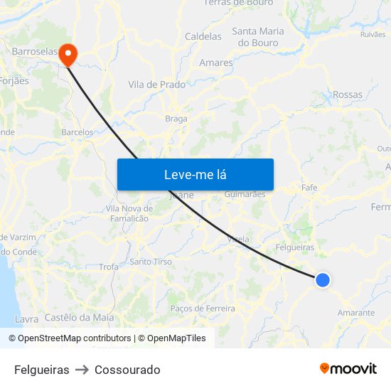 Felgueiras to Cossourado map