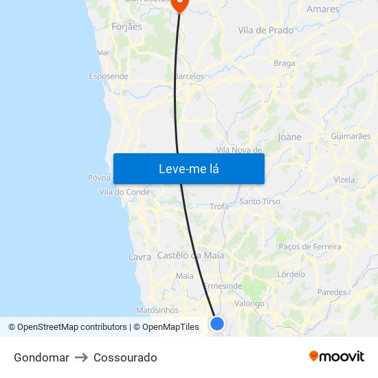 Gondomar to Cossourado map