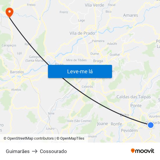 Guimarães to Cossourado map