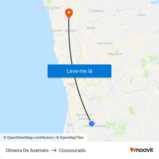 Oliveira De Azeméis to Cossourado map