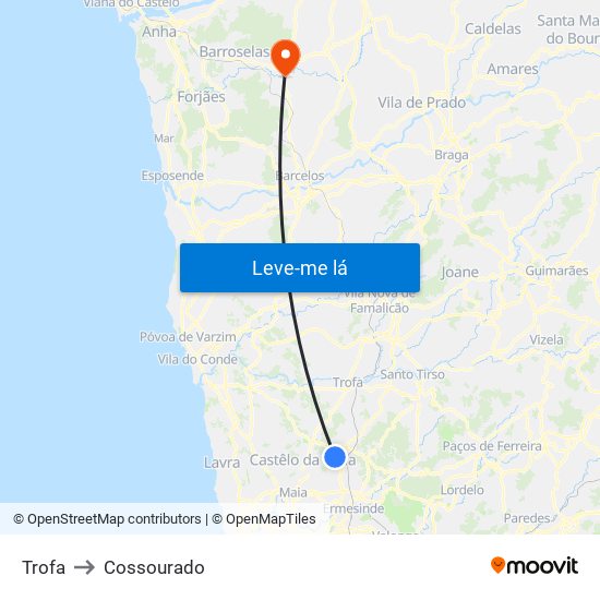 Trofa to Cossourado map