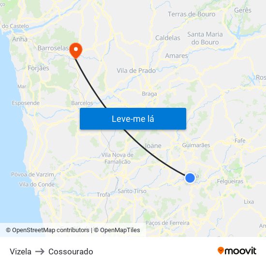 Vizela to Cossourado map