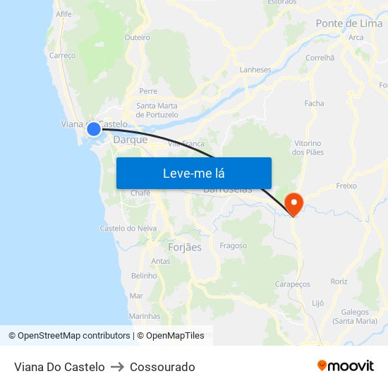 Viana Do Castelo to Cossourado map