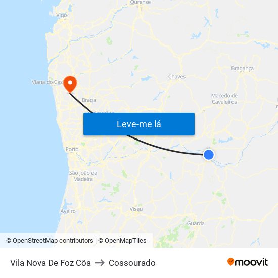 Vila Nova De Foz Côa to Cossourado map