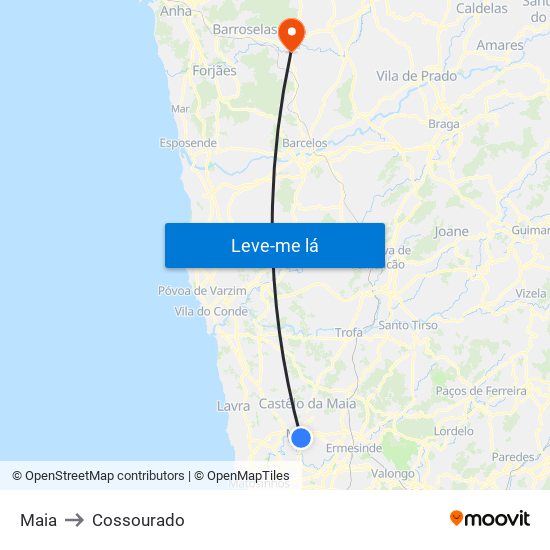 Maia to Cossourado map