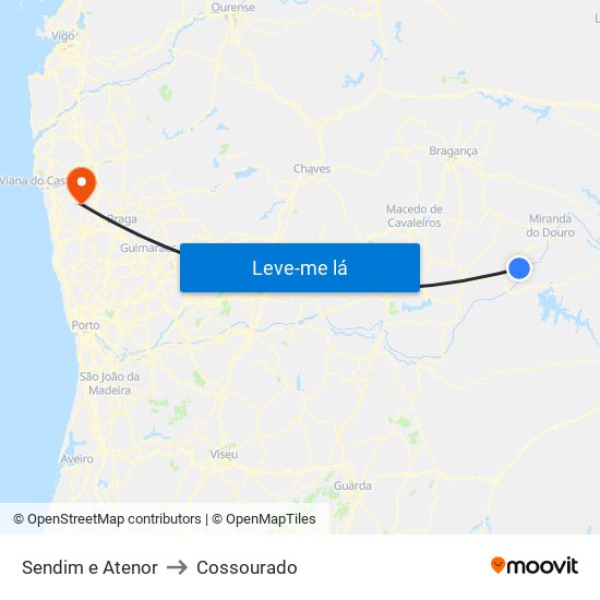 Sendim e Atenor to Cossourado map
