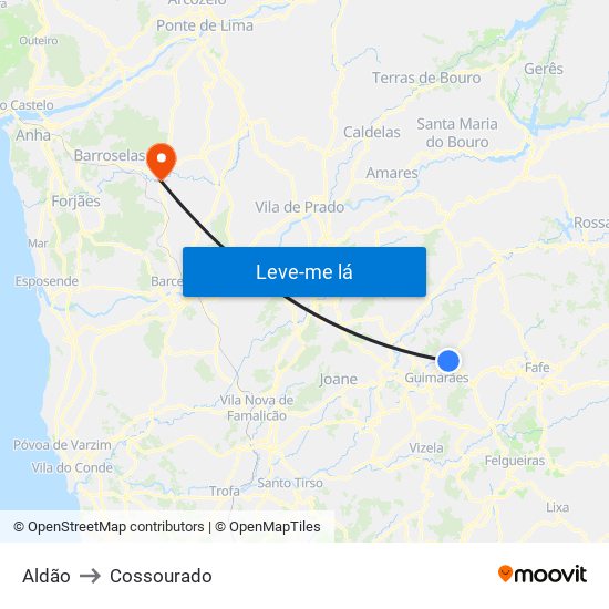 Aldão to Cossourado map