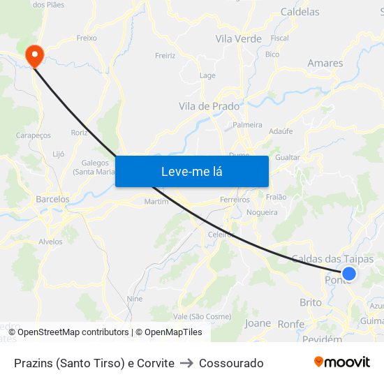 Prazins (Santo Tirso) e Corvite to Cossourado map