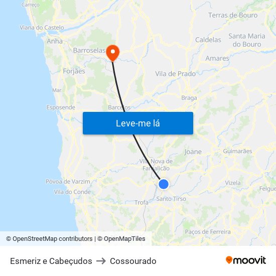 Esmeriz e Cabeçudos to Cossourado map