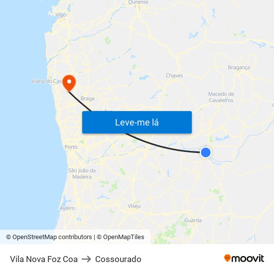 Vila Nova Foz Coa to Cossourado map