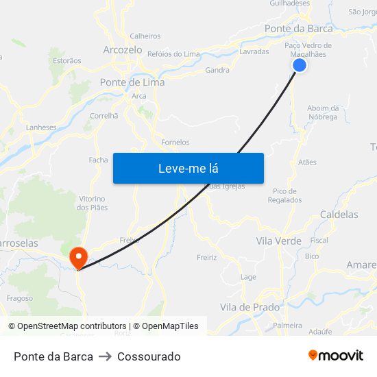 Ponte da Barca to Cossourado map