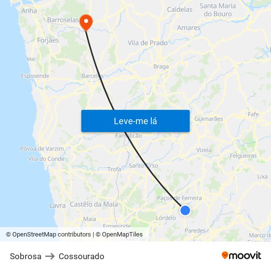 Sobrosa to Cossourado map