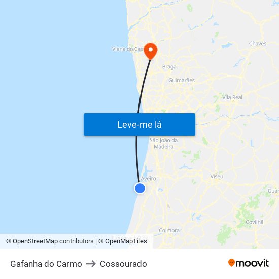 Gafanha do Carmo to Cossourado map