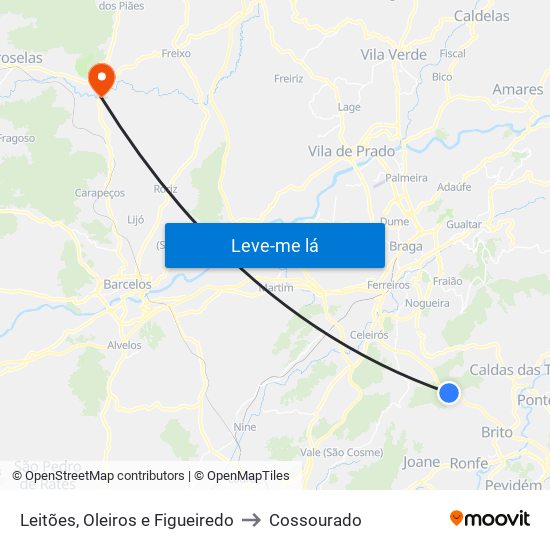 Leitões, Oleiros e Figueiredo to Cossourado map