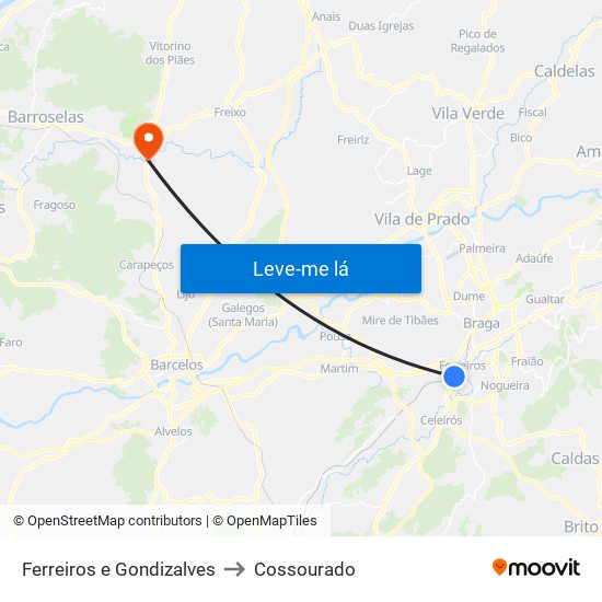 Ferreiros e Gondizalves to Cossourado map