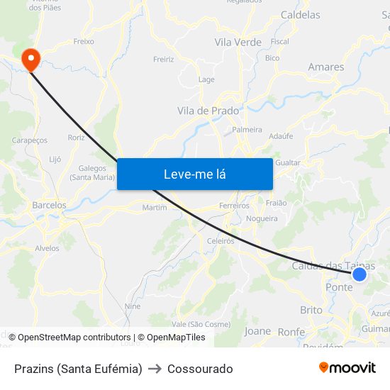 Prazins (Santa Eufémia) to Cossourado map