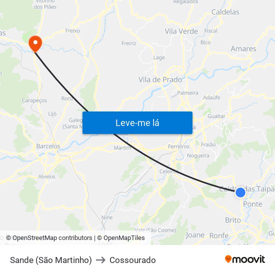 Sande (São Martinho) to Cossourado map