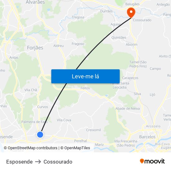 Esposende to Cossourado map