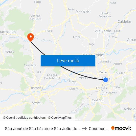 São José de São Lázaro e São João do Souto to Cossourado map