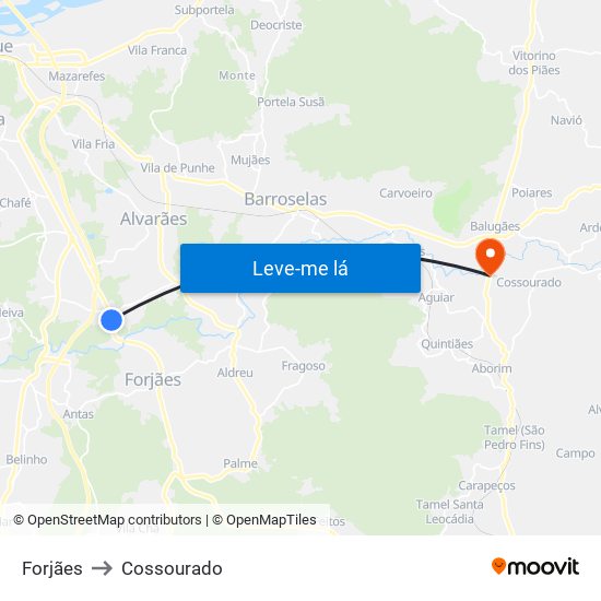 Forjães to Cossourado map