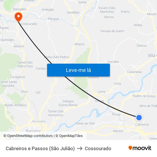 Cabreiros e Passos (São Julião) to Cossourado map