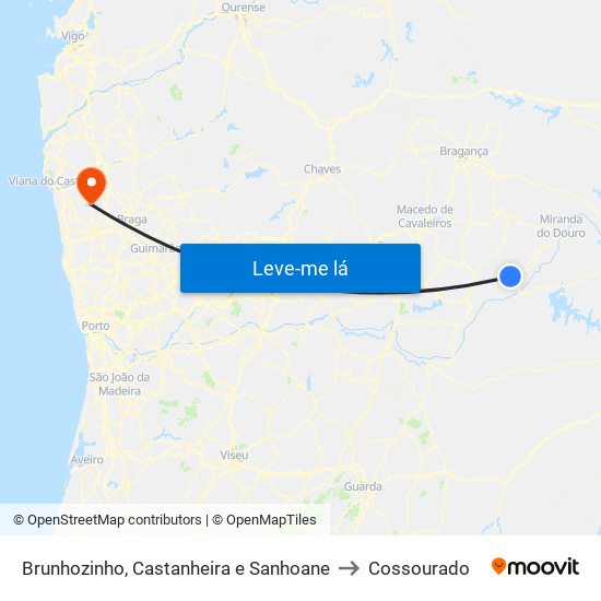 Brunhozinho, Castanheira e Sanhoane to Cossourado map