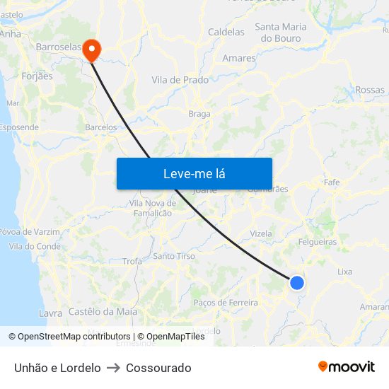 Unhão e Lordelo to Cossourado map