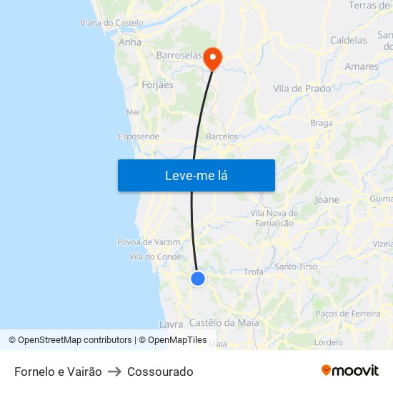 Fornelo e Vairão to Cossourado map