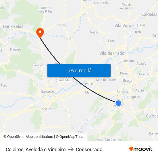 Celeirós, Aveleda e Vimieiro to Cossourado map