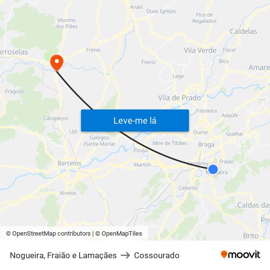 Nogueira, Fraião e Lamaçães to Cossourado map