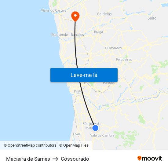 Macieira de Sarnes to Cossourado map