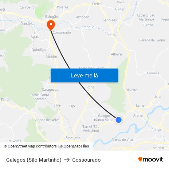 Galegos (São Martinho) to Cossourado map