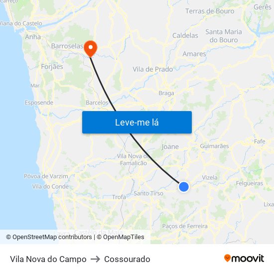 Vila Nova do Campo to Cossourado map