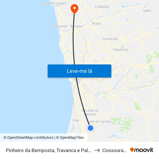 Pinheiro da Bemposta, Travanca e Palmaz to Cossourado map