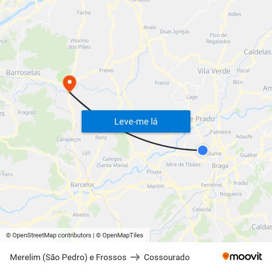 Merelim (São Pedro) e Frossos to Cossourado map