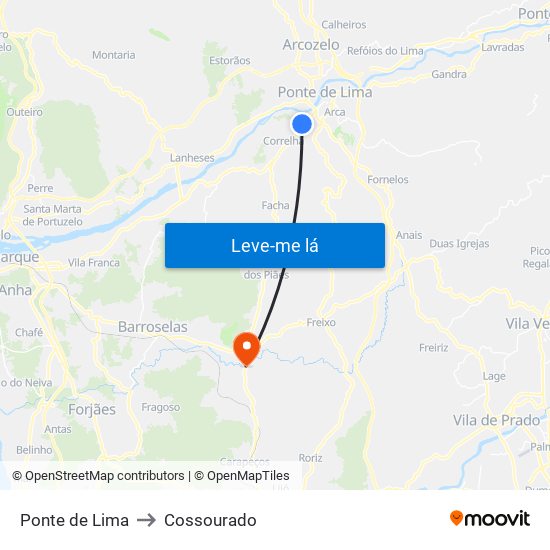 Ponte de Lima to Cossourado map