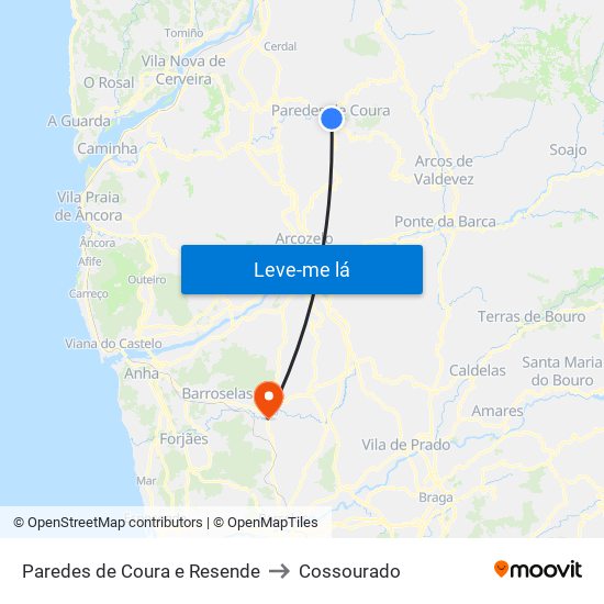 Paredes de Coura e Resende to Cossourado map