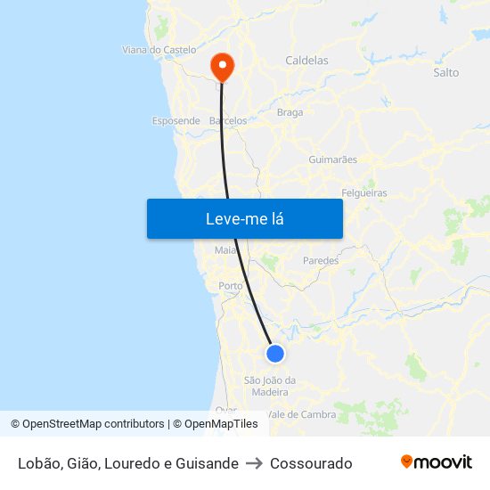 Lobão, Gião, Louredo e Guisande to Cossourado map