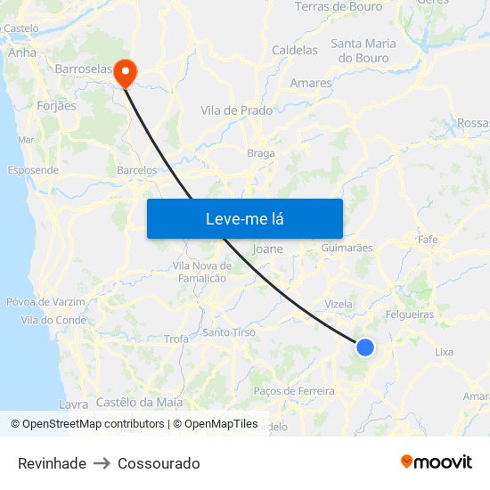 Revinhade to Cossourado map