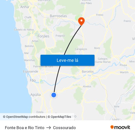 Fonte Boa e Rio Tinto to Cossourado map