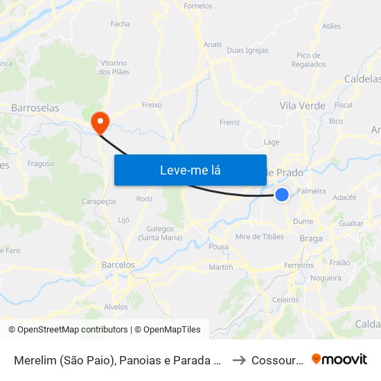 Merelim (São Paio), Panoias e Parada de Tibães to Cossourado map