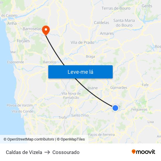 Caldas de Vizela to Cossourado map