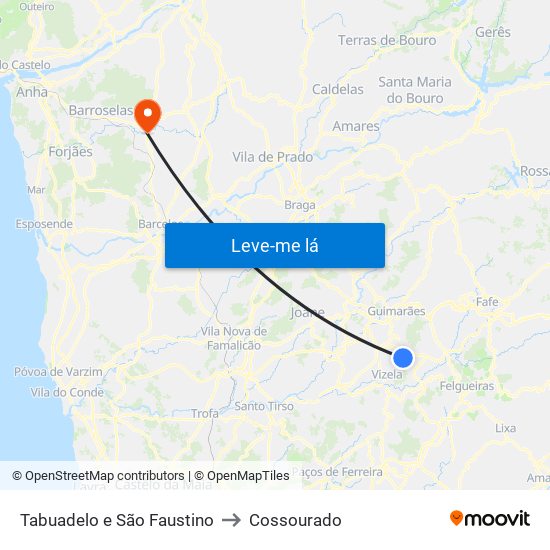 Tabuadelo e São Faustino to Cossourado map