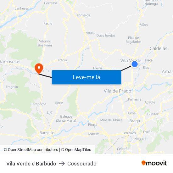 Vila Verde e Barbudo to Cossourado map