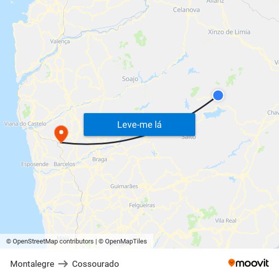 Montalegre to Cossourado map