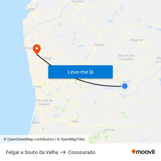 Felgar e Souto da Velha to Cossourado map